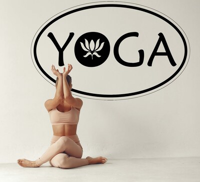 Yoga Inspired Wall Decal, Yoga word with lotus for studio, Motivational Yoga Decor, Yoga Art n013 - image1